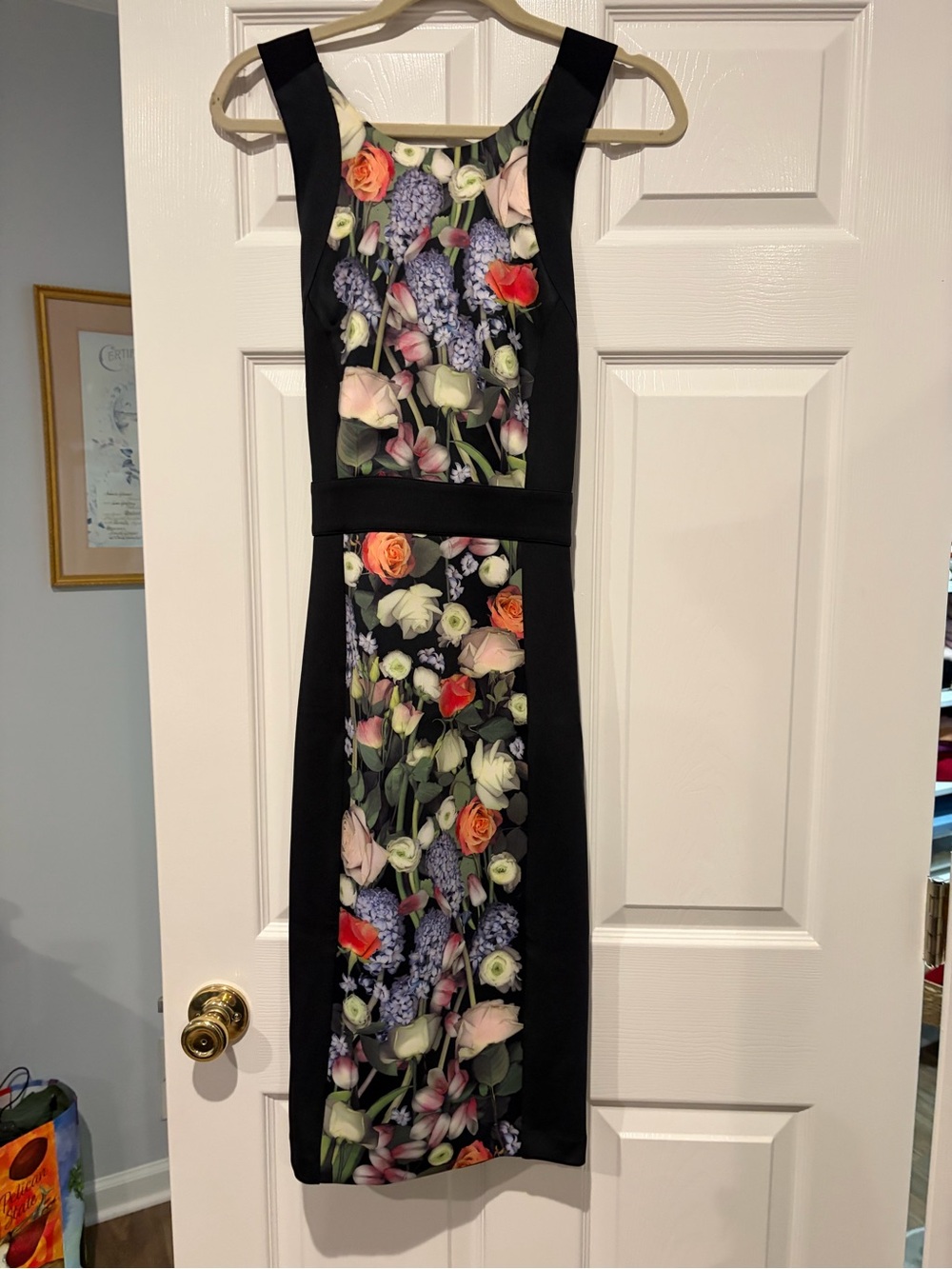 Black Floral Sheath Dress with Multicolor Floral Print